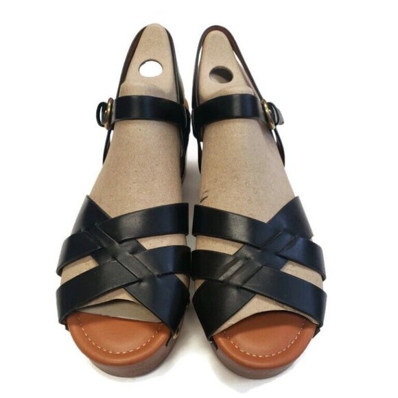 Nine West Womens Size 11 Annah3 Platform Wedge Open Toe Sandals Black Buckle - Picture 5 of 8